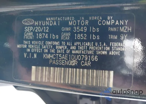 2013 Hyundai Accent Gs from USA, damaged, VIN KMHCT5AE1DU079166